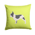 French Bulldog Checkerboard Green Decorative Throw Pillow 14x14 Indoor Outdoor Accent Cushion, Fabric Cover with Insert for Sofa, Bed, Porch & Living Room
