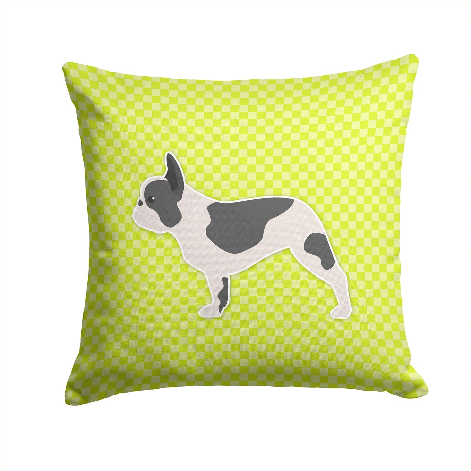 French Bulldog Checkerboard Green Decorative Throw Pillow 14x14 Indoor Outdoor Accent Cushion, Fabric Cover with Insert for Sofa, Bed, Porch & Living Room