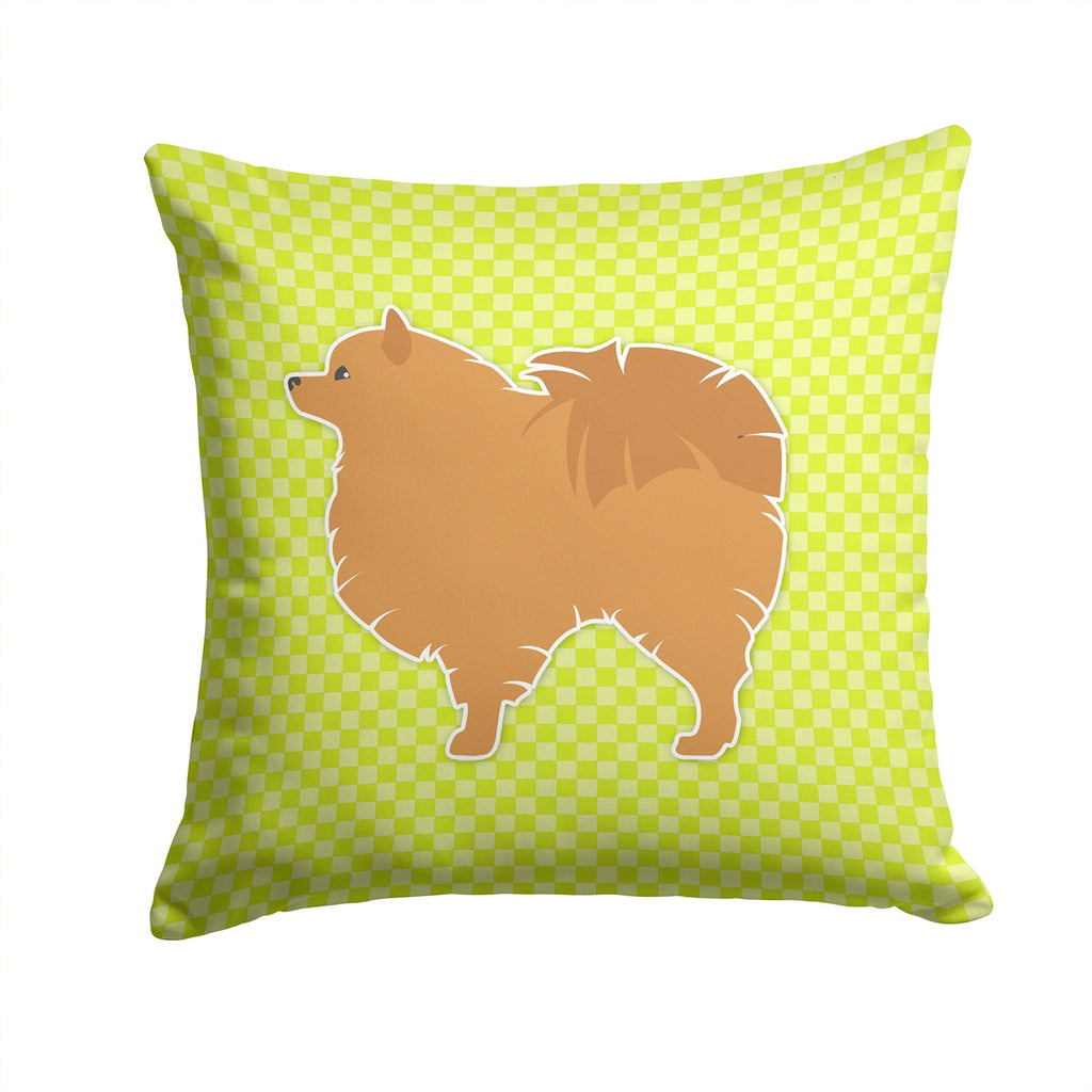 Pomeranian Checkerboard Green Decorative Throw Pillow 14x14 Indoor Outdoor Accent Cushion, Fabric Cover with Insert for Sofa, Bed, Porch & Living Room