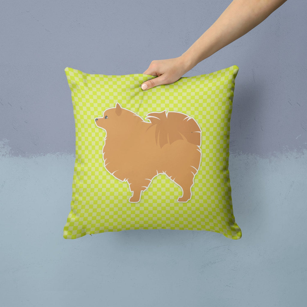 Pomeranian Checkerboard Green Decorative Throw Pillow 14x14 Indoor Outdoor Accent Cushion, Fabric Cover with Insert for Sofa, Bed, Porch & Living Room