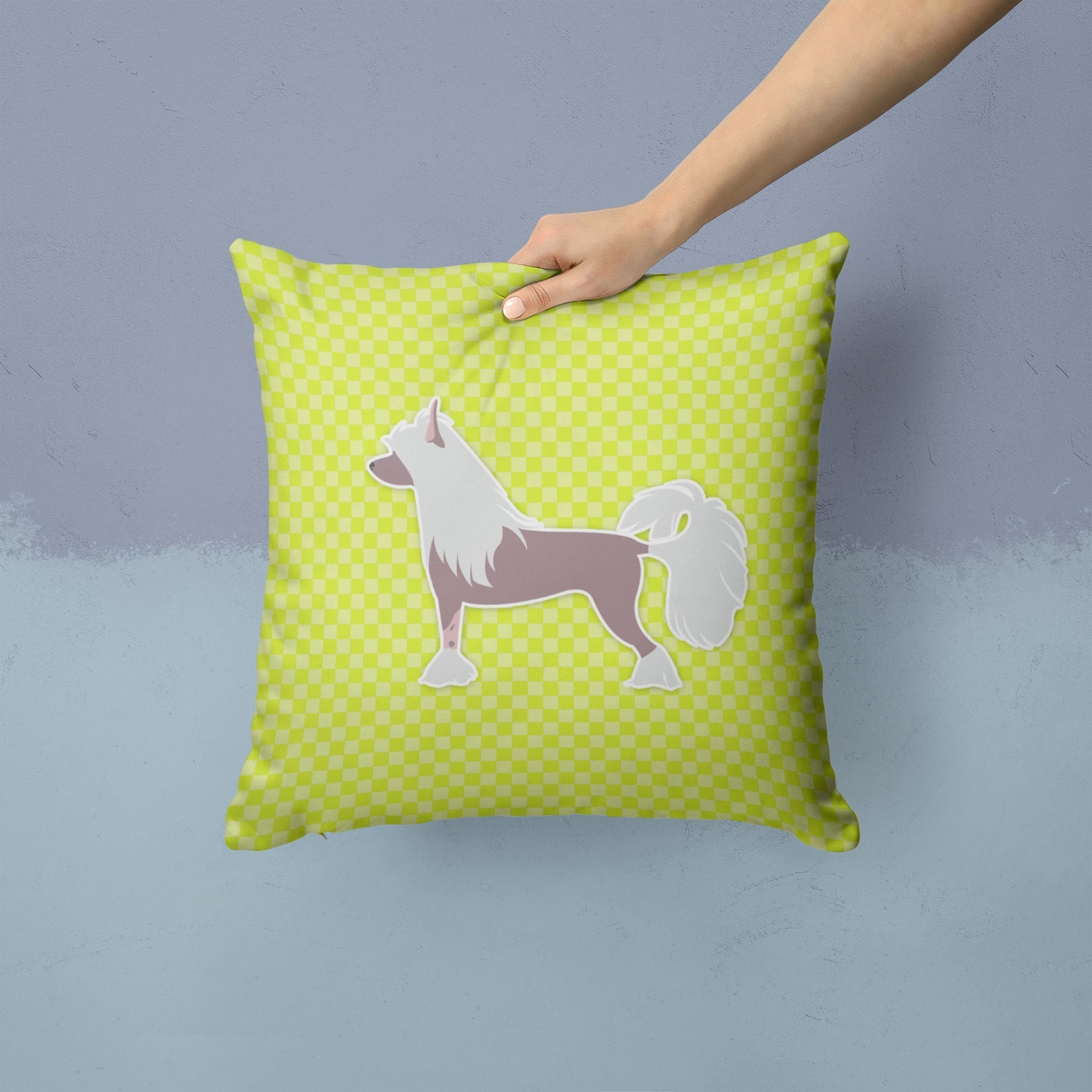 Chinese Crested Checkerboard Green Decorative Throw Pillow 14x14 Indoor Outdoor Accent Cushion, Fabric Cover with Insert for Sofa, Bed, Porch & Living Room