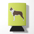 Boston Terrier Checkerboard Green Can or Bottle Hugger Cooler Sleeve for Standard 12 oz Cans, Insulated Foam Beer & Soda Can Hugger Reusable