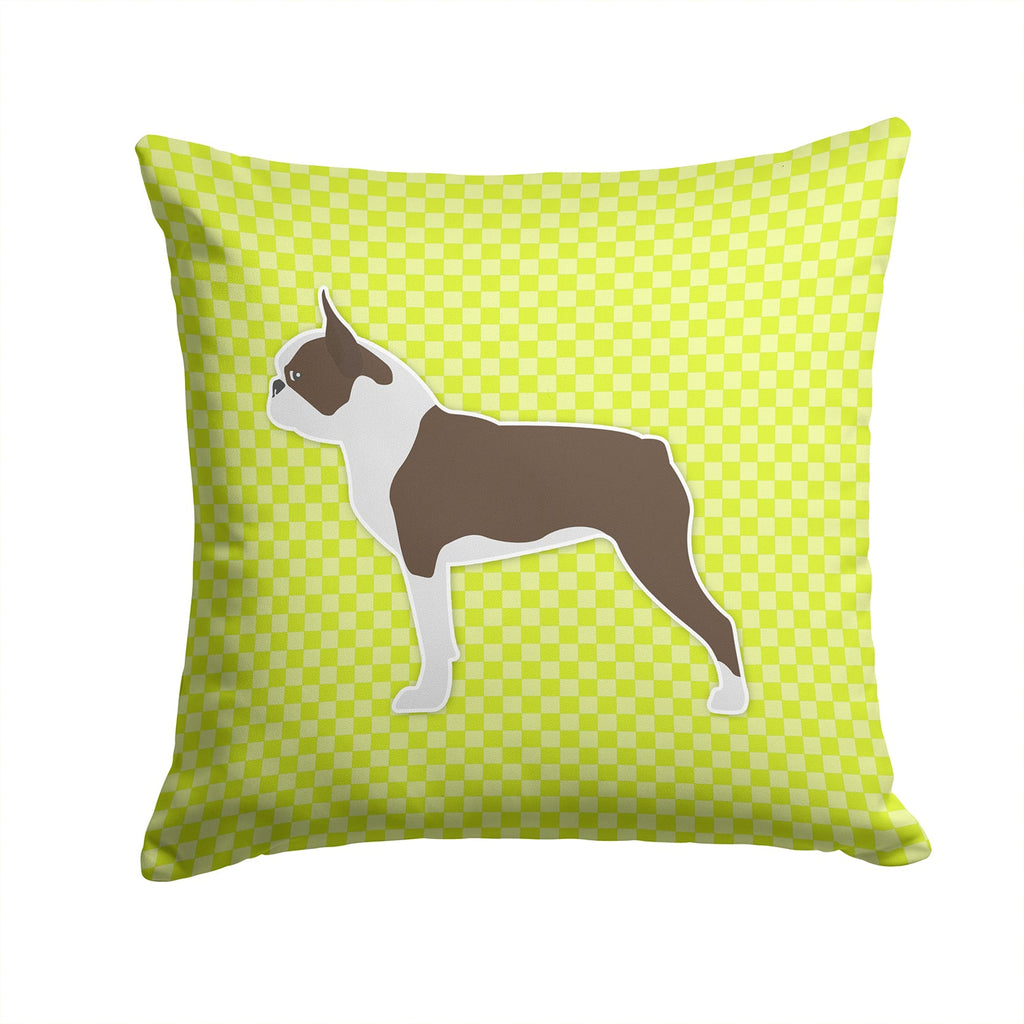 Boston Terrier Checkerboard Green Decorative Throw Pillow 14x14 Indoor Outdoor Accent Cushion, Fabric Cover with Insert for Sofa, Bed, Porch & Living Room