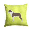 Boston Terrier Checkerboard Green Decorative Throw Pillow 14x14 Indoor Outdoor Accent Cushion, Fabric Cover with Insert for Sofa, Bed, Porch & Living Room