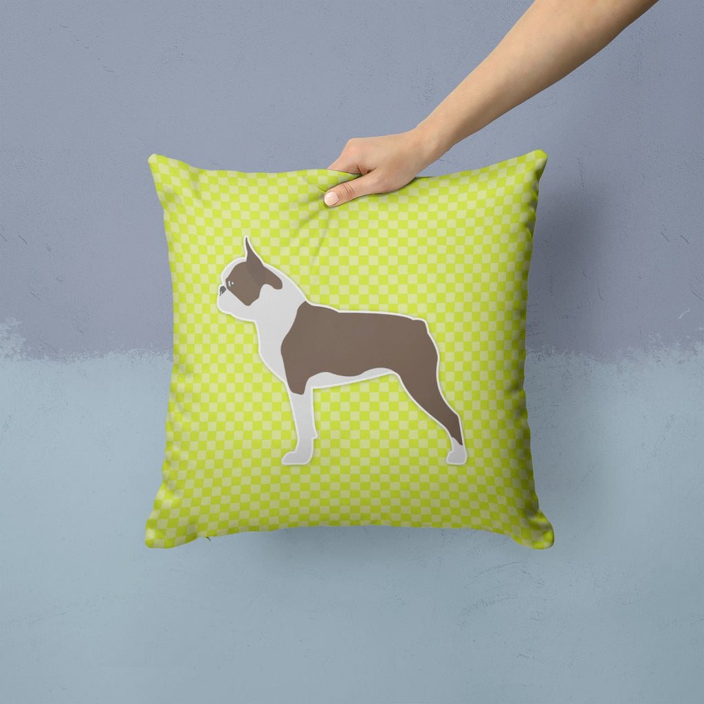 Boston Terrier Checkerboard Green Decorative Throw Pillow 14x14 Indoor Outdoor Accent Cushion, Fabric Cover with Insert for Sofa, Bed, Porch & Living Room