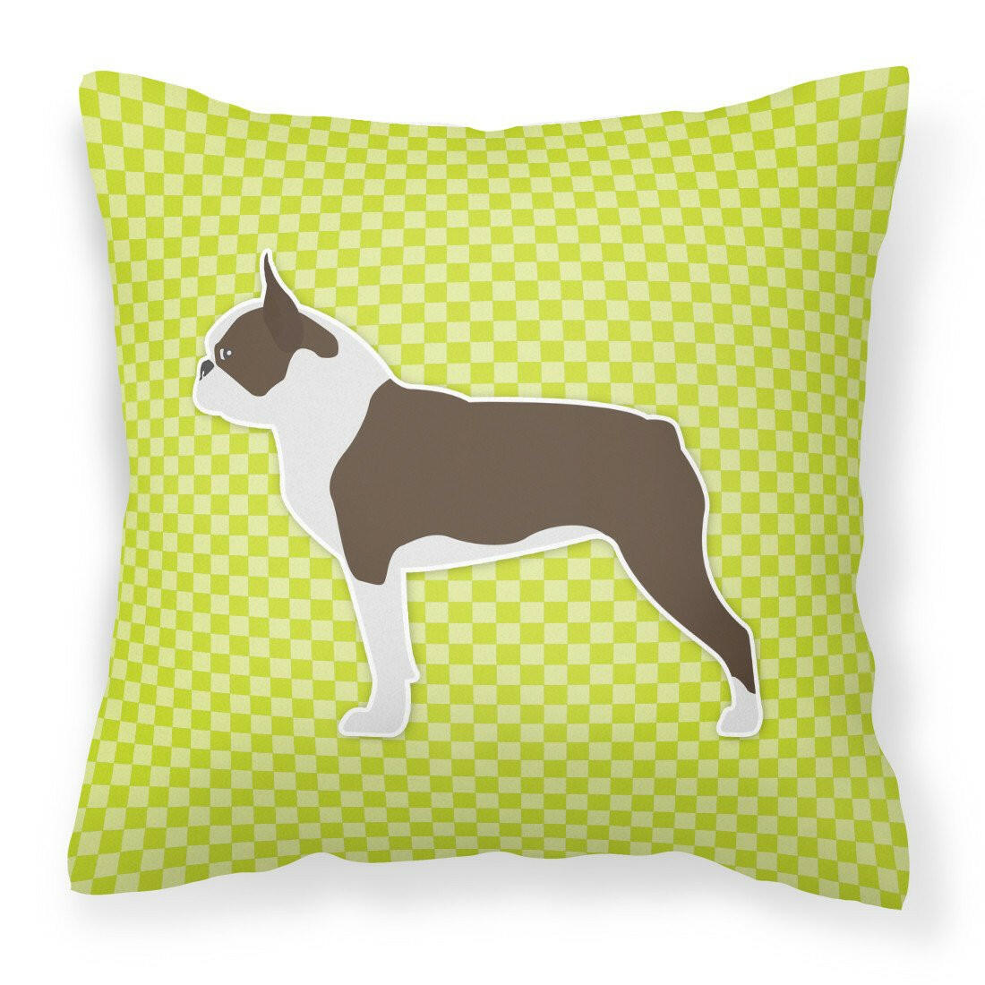 Boston Terrier Checkerboard Green Decorative Throw Pillow 18x18 Indoor Outdoor Accent Cushion, Fabric Cover with Insert for Sofa, Bed, Porch & Living Room