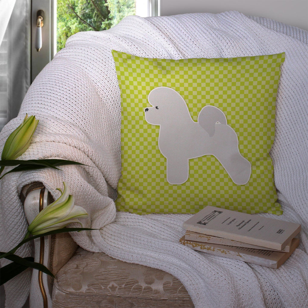 Bichon Frise Checkerboard Green Decorative Throw Pillow 14x14 Indoor Outdoor Accent Cushion, Fabric Cover with Insert for Sofa, Bed, Porch & Living Room