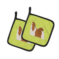 Shih Tzu Checkerboard Green Pot Holder Set of 2 Heat Resistant Quilted Hot Pads 7.5 x 7.5 Inch, Insulated Kitchen Trivets for Cooking & Baking