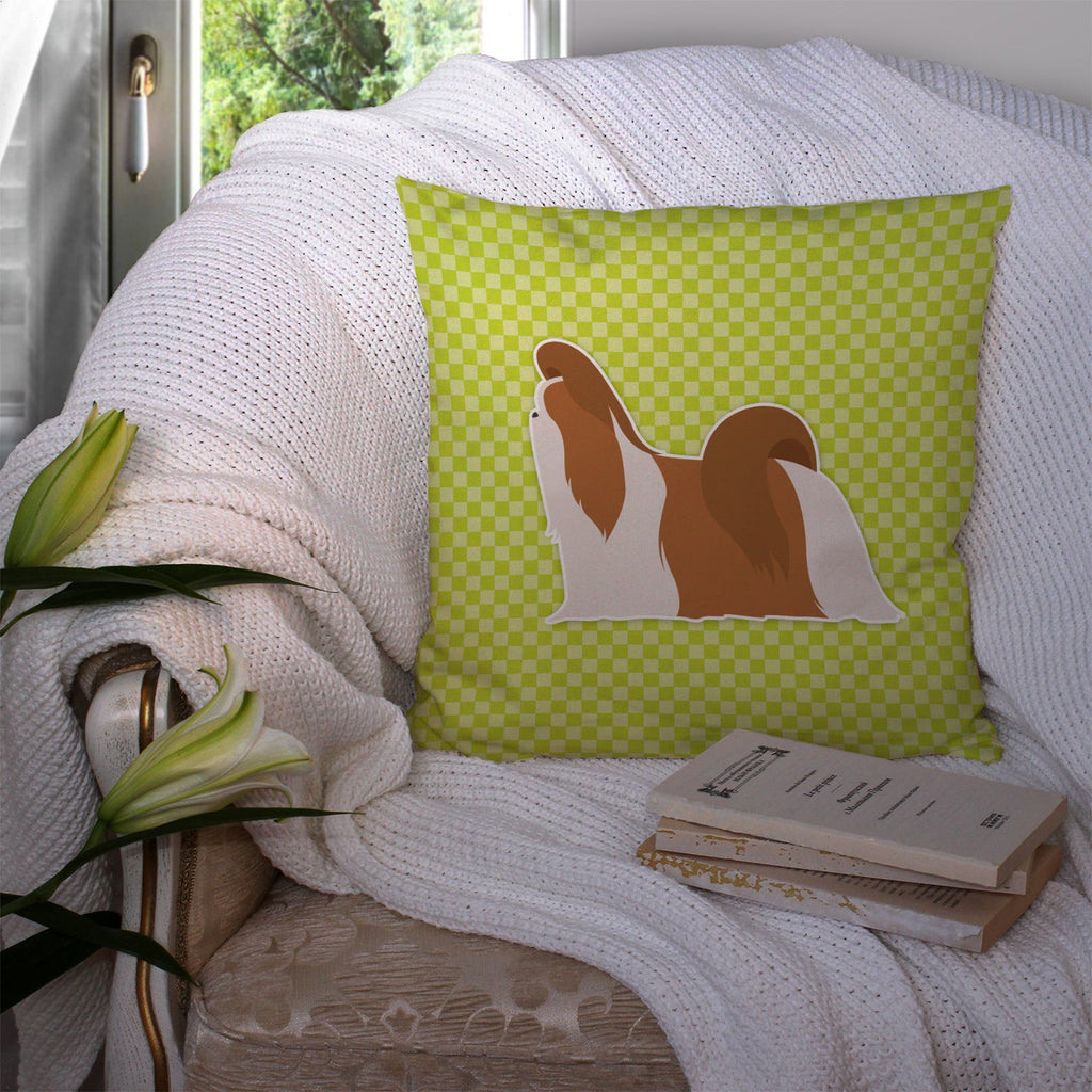Shih Tzu Checkerboard Green Decorative Throw Pillow 14x14 Indoor Outdoor Accent Cushion, Fabric Cover with Insert for Sofa, Bed, Porch & Living Room
