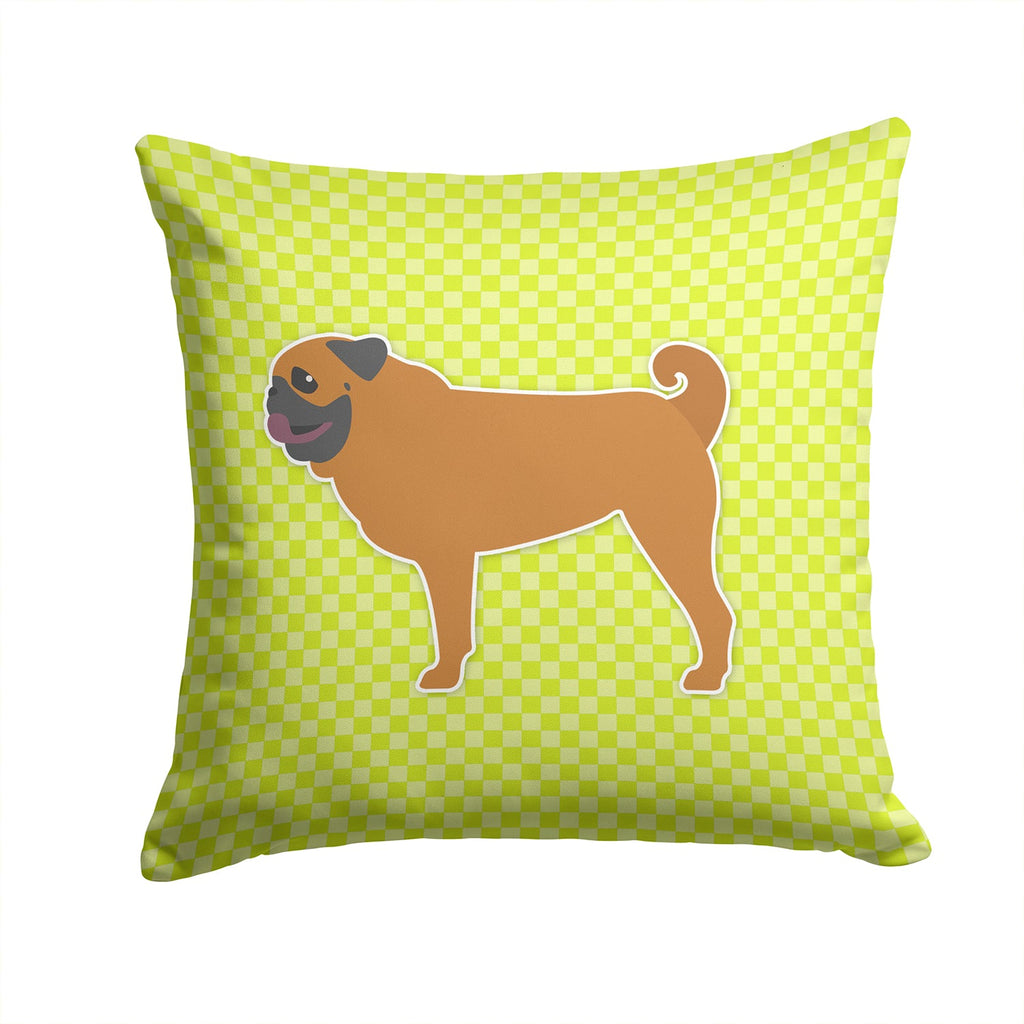 Pug Checkerboard Green Decorative Throw Pillow 14x14 Indoor Outdoor Accent Cushion, Fabric Cover with Insert for Sofa, Bed, Porch & Living Room