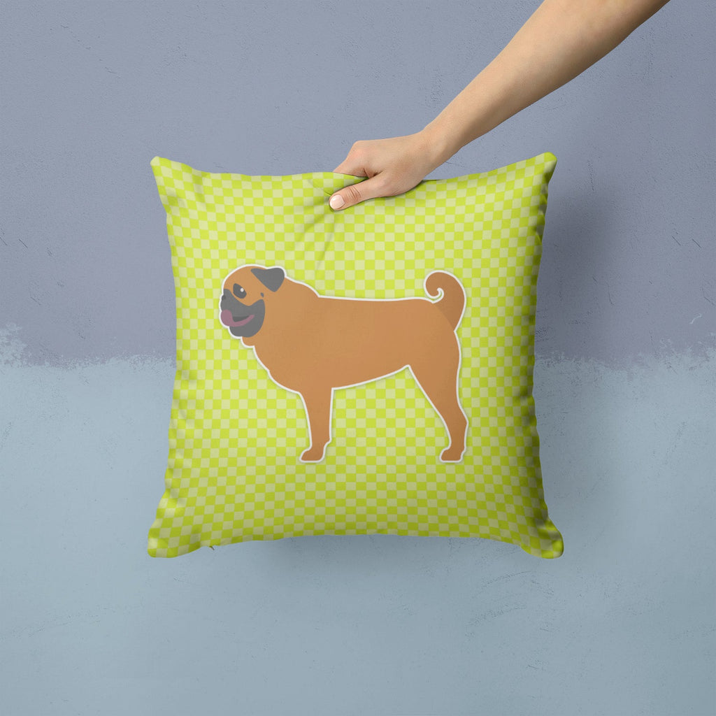 Pug Checkerboard Green Decorative Throw Pillow 14x14 Indoor Outdoor Accent Cushion, Fabric Cover with Insert for Sofa, Bed, Porch & Living Room