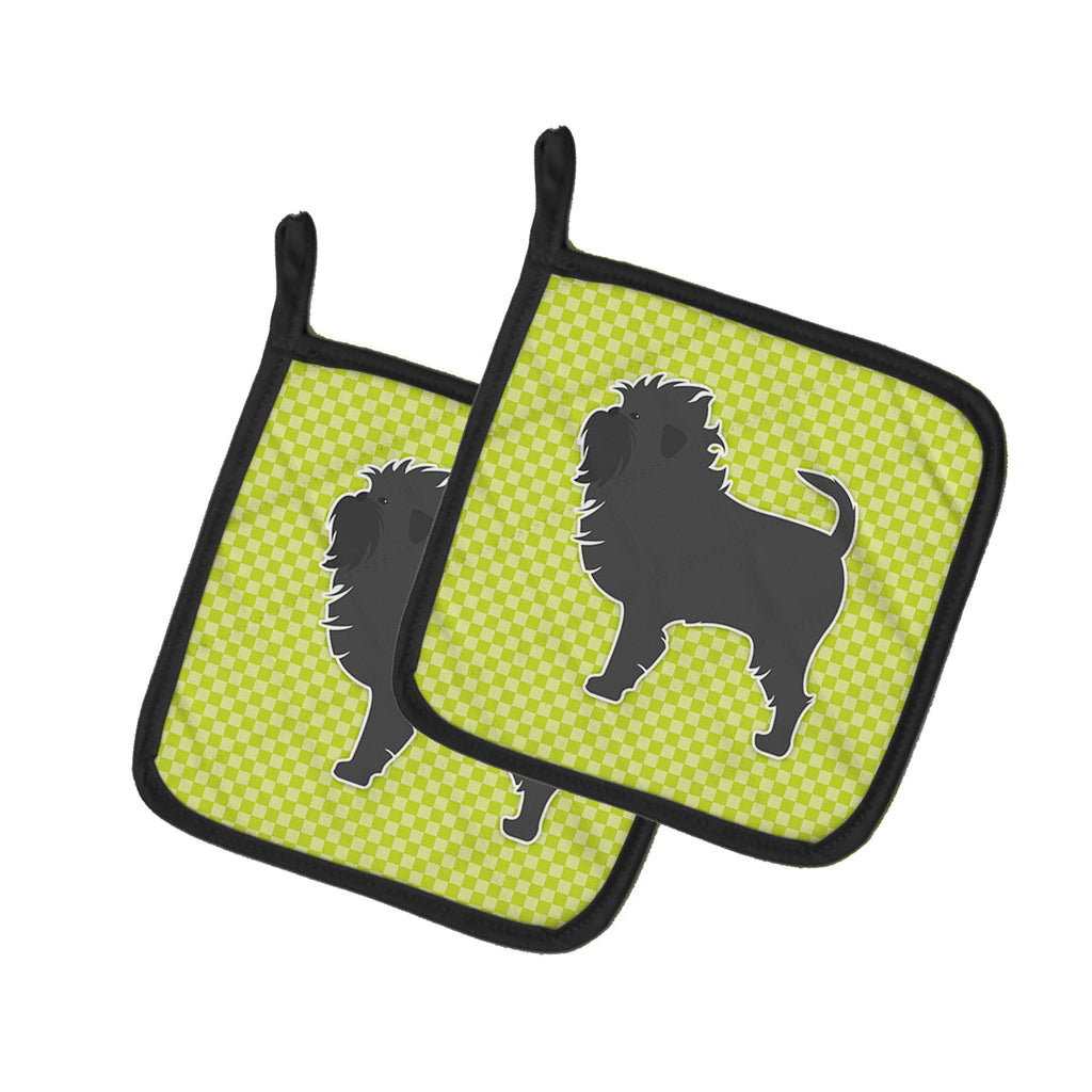 Affenpinscher Checkerboard Green Pot Holder Set of 2 Heat Resistant Quilted Hot Pads 7.5 x 7.5 Inch, Insulated Kitchen Trivets for Cooking & Baking