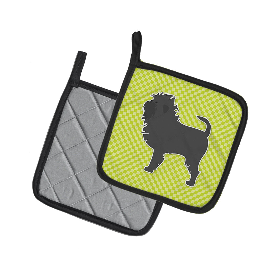 Affenpinscher Checkerboard Green Pot Holder Set of 2 Heat Resistant Quilted Hot Pads 7.5 x 7.5 Inch, Insulated Kitchen Trivets for Cooking & Baking
