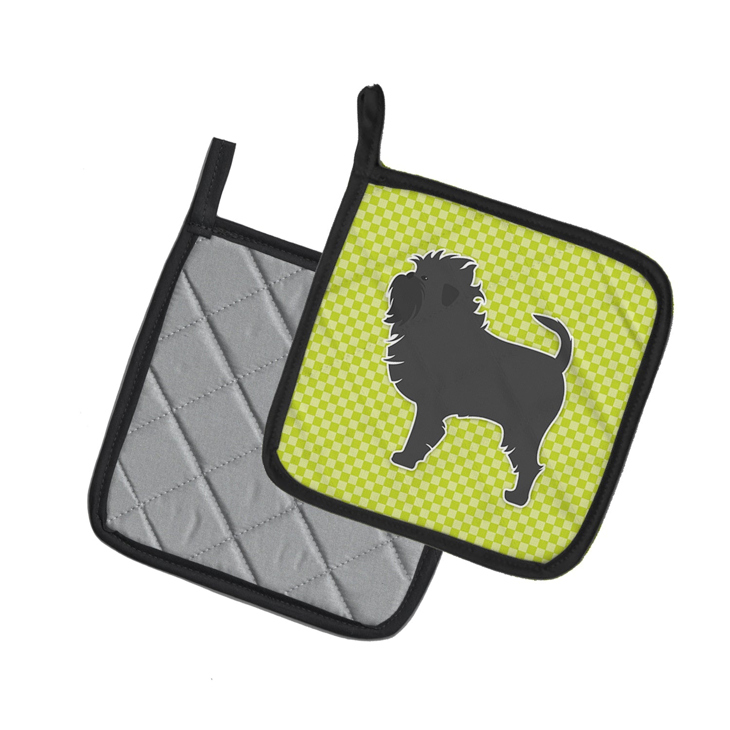 Affenpinscher Checkerboard Green Pot Holder Set of 2 Heat Resistant Quilted Hot Pads 7.5 x 7.5 Inch, Insulated Kitchen Trivets for Cooking & Baking