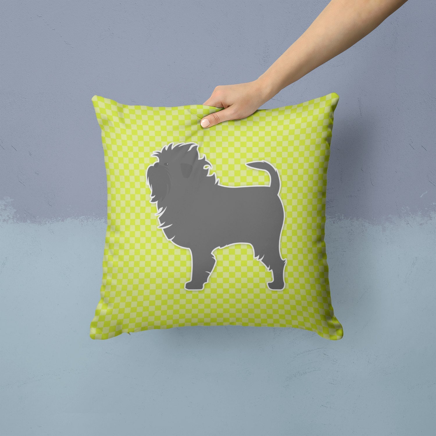 Affenpinscher Checkerboard Green Decorative Throw Pillow 14x14 Indoor Outdoor Accent Cushion, Fabric Cover with Insert for Sofa, Bed, Porch & Living Room