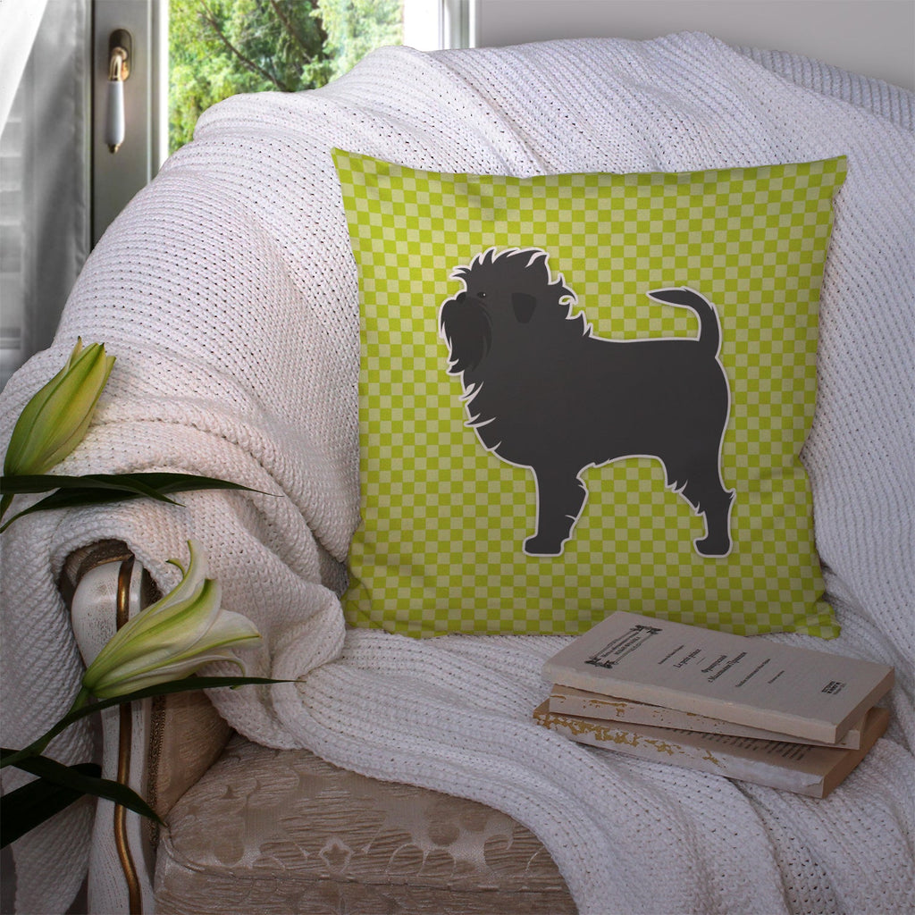 Affenpinscher Checkerboard Green Decorative Throw Pillow 14x14 Indoor Outdoor Accent Cushion, Fabric Cover with Insert for Sofa, Bed, Porch & Living Room