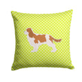 Cavalier King Charles Spaniel Checkerboard Green Decorative Throw Pillow 14x14 Indoor Outdoor Accent Cushion, Fabric Cover with Insert for Sofa, Bed, Porch & Living Room