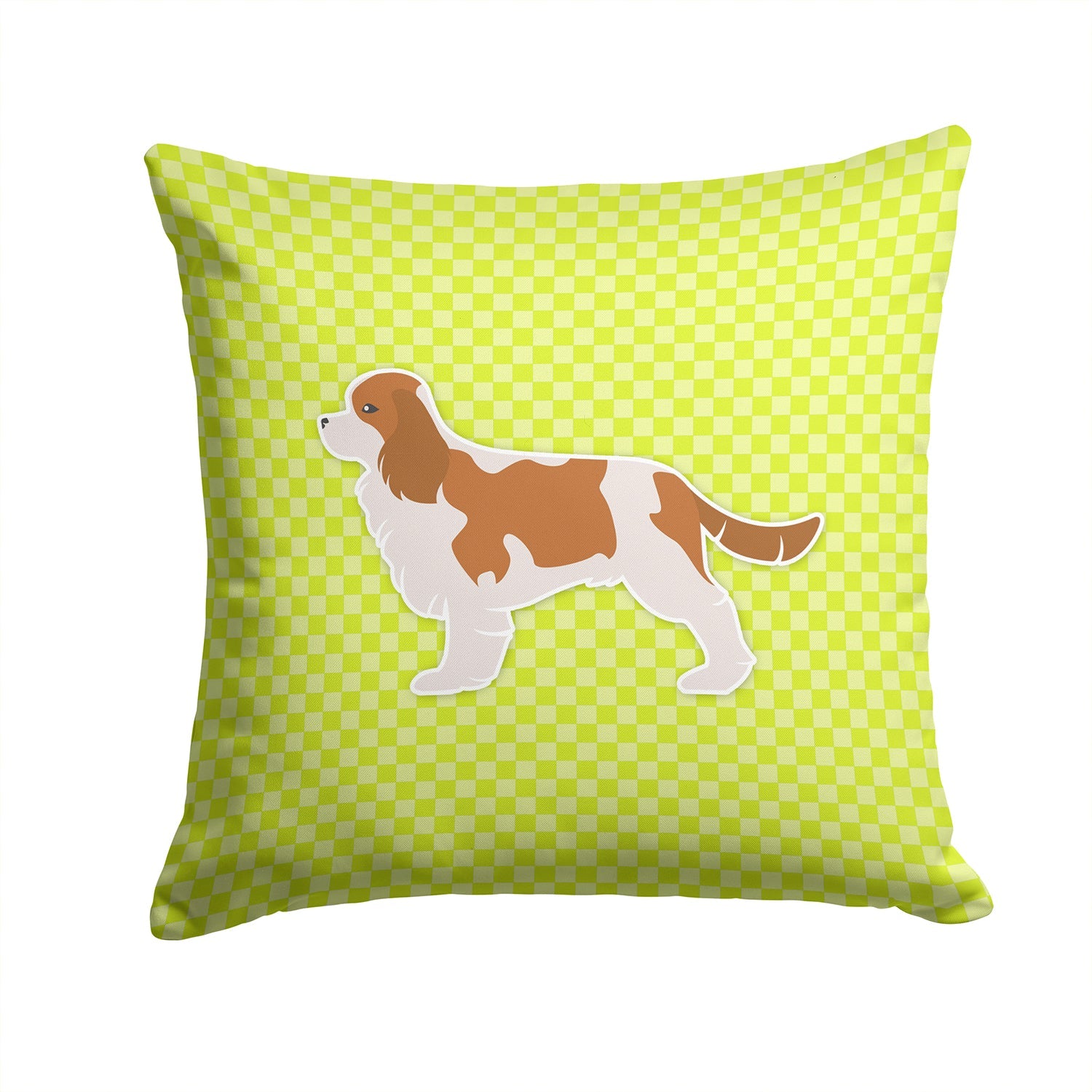 Cavalier King Charles Spaniel Checkerboard Green Decorative Throw Pillow 14x14 Indoor Outdoor Accent Cushion, Fabric Cover with Insert for Sofa, Bed, Porch & Living Room