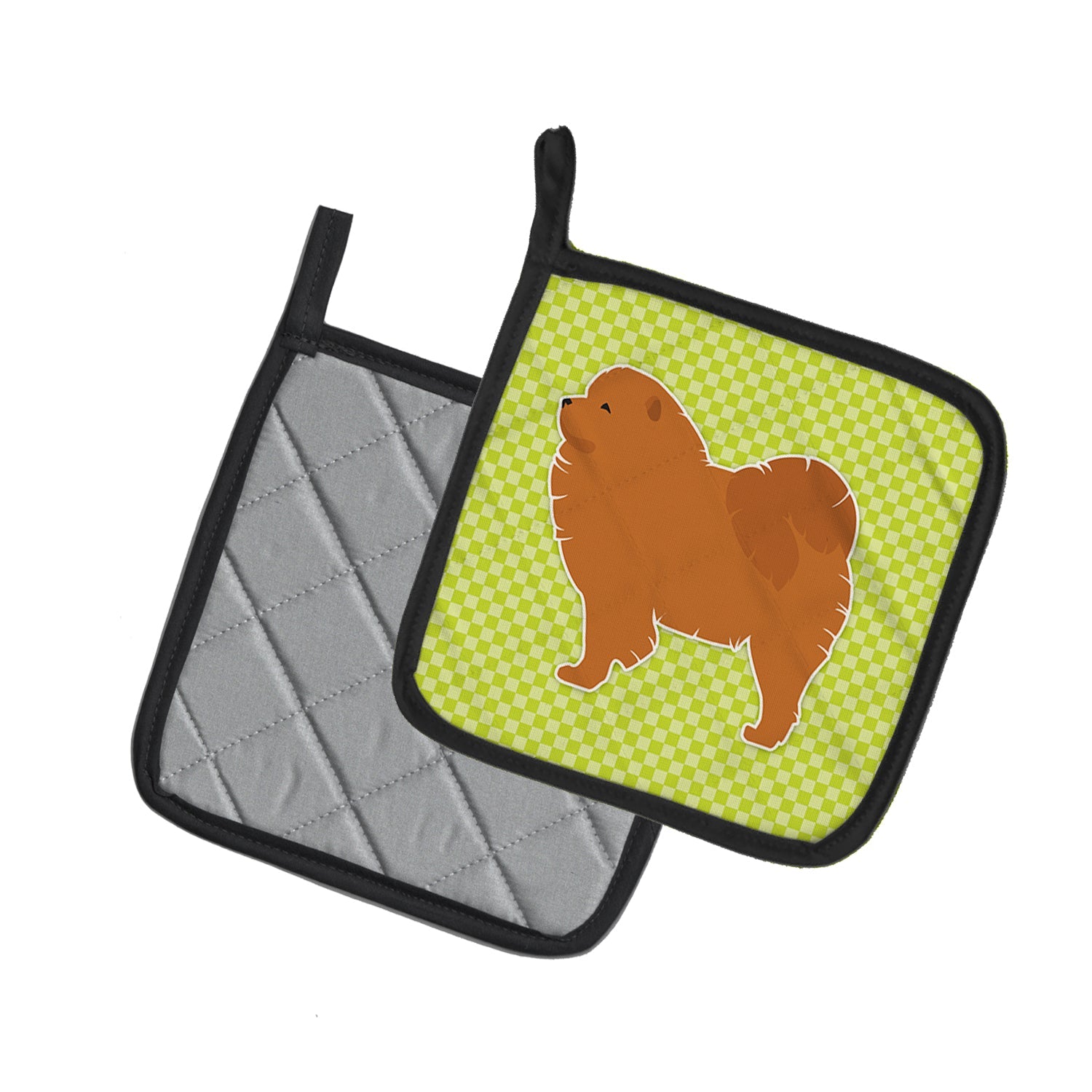 Chow Chow Checkerboard Green Pot Holder Set of 2 Heat Resistant Quilted Hot Pads 7.5 x 7.5 Inch, Insulated Kitchen Trivets for Cooking & Baking