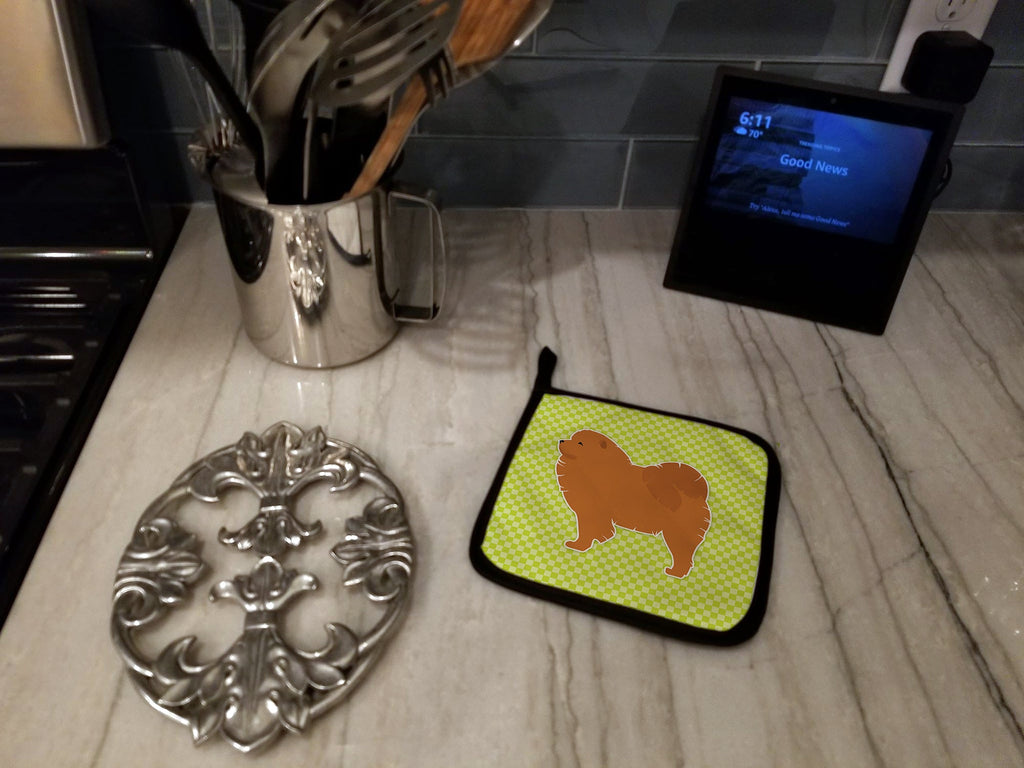 Chow Chow Checkerboard Green Pot Holder Set of 2 Heat Resistant Quilted Hot Pads 7.5 x 7.5 Inch, Insulated Kitchen Trivets for Cooking & Baking
