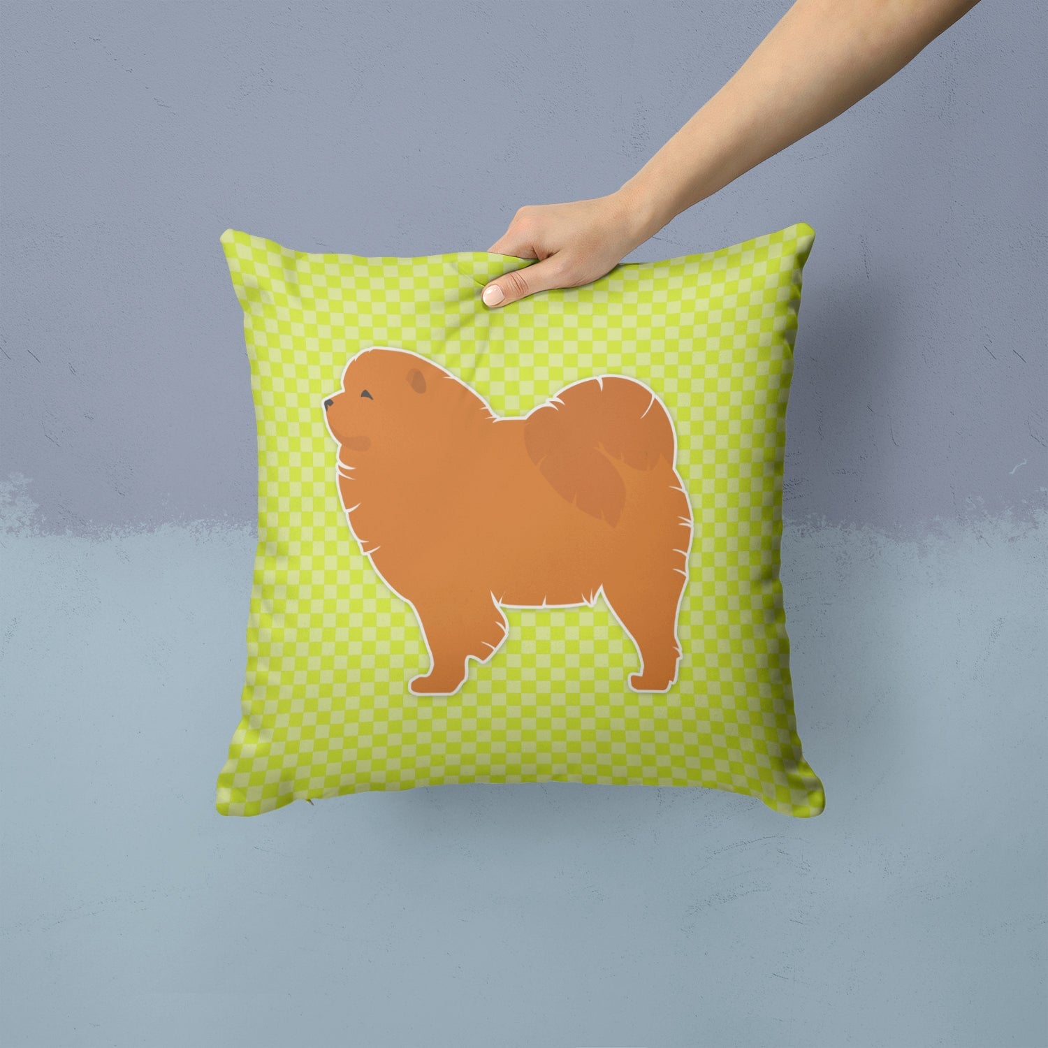 Chow Chow Checkerboard Green Decorative Throw Pillow 14x14 Indoor Outdoor Accent Cushion, Fabric Cover with Insert for Sofa, Bed, Porch & Living Room