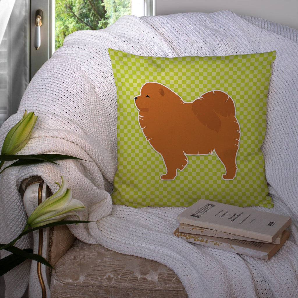 Chow Chow Checkerboard Green Decorative Throw Pillow 14x14 Indoor Outdoor Accent Cushion, Fabric Cover with Insert for Sofa, Bed, Porch & Living Room