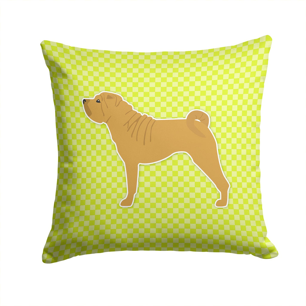Shar Pei Checkerboard Green Decorative Throw Pillow 14x14 Indoor Outdoor Accent Cushion, Fabric Cover with Insert for Sofa, Bed, Porch & Living Room