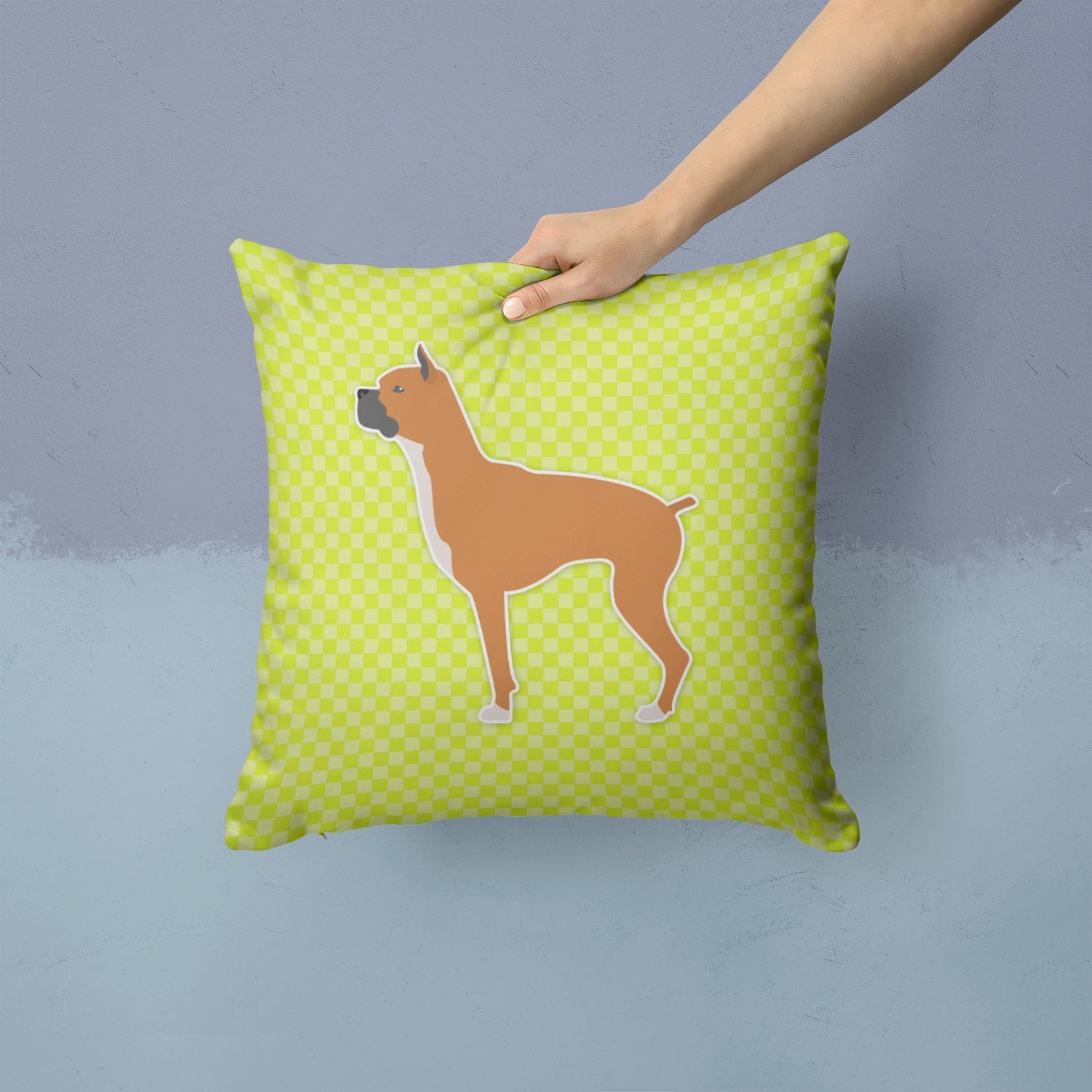 Boxer Checkerboard Green Decorative Throw Pillow 14x14 Indoor Outdoor Accent Cushion, Fabric Cover with Insert for Sofa, Bed, Porch & Living Room