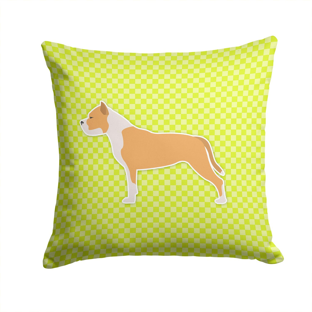 Staffordshire Bull Terrier Checkerboard Green Decorative Throw Pillow 14x14 Indoor Outdoor Accent Cushion, Fabric Cover with Insert for Sofa, Bed, Porch & Living Room