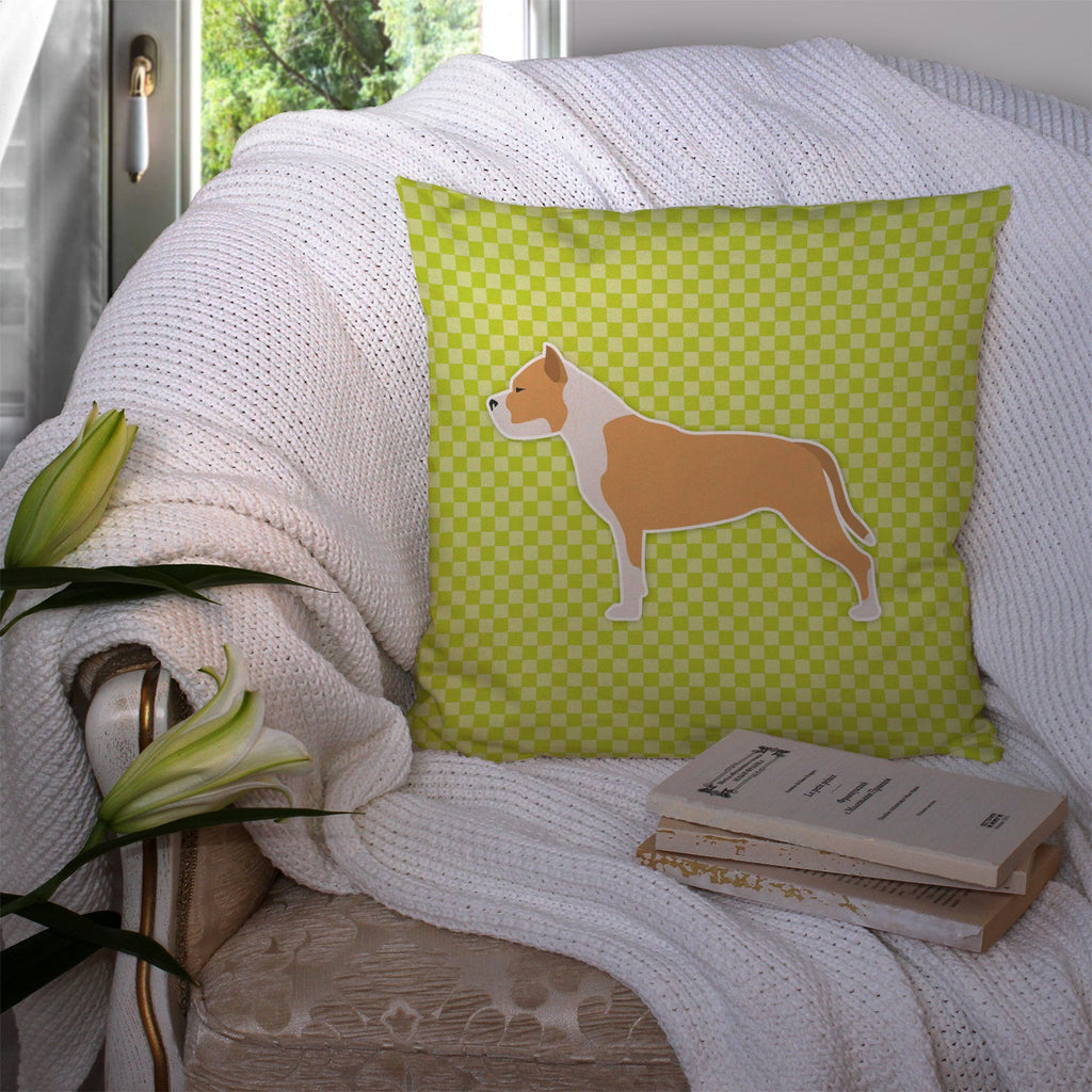 Staffordshire Bull Terrier Checkerboard Green Decorative Throw Pillow 14x14 Indoor Outdoor Accent Cushion, Fabric Cover with Insert for Sofa, Bed, Porch & Living Room