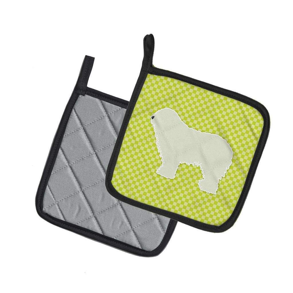 Komondor Checkerboard Green Pot Holder Set of 2 Heat Resistant Quilted Hot Pads 7.5 x 7.5 Inch, Insulated Kitchen Trivets for Cooking & Baking