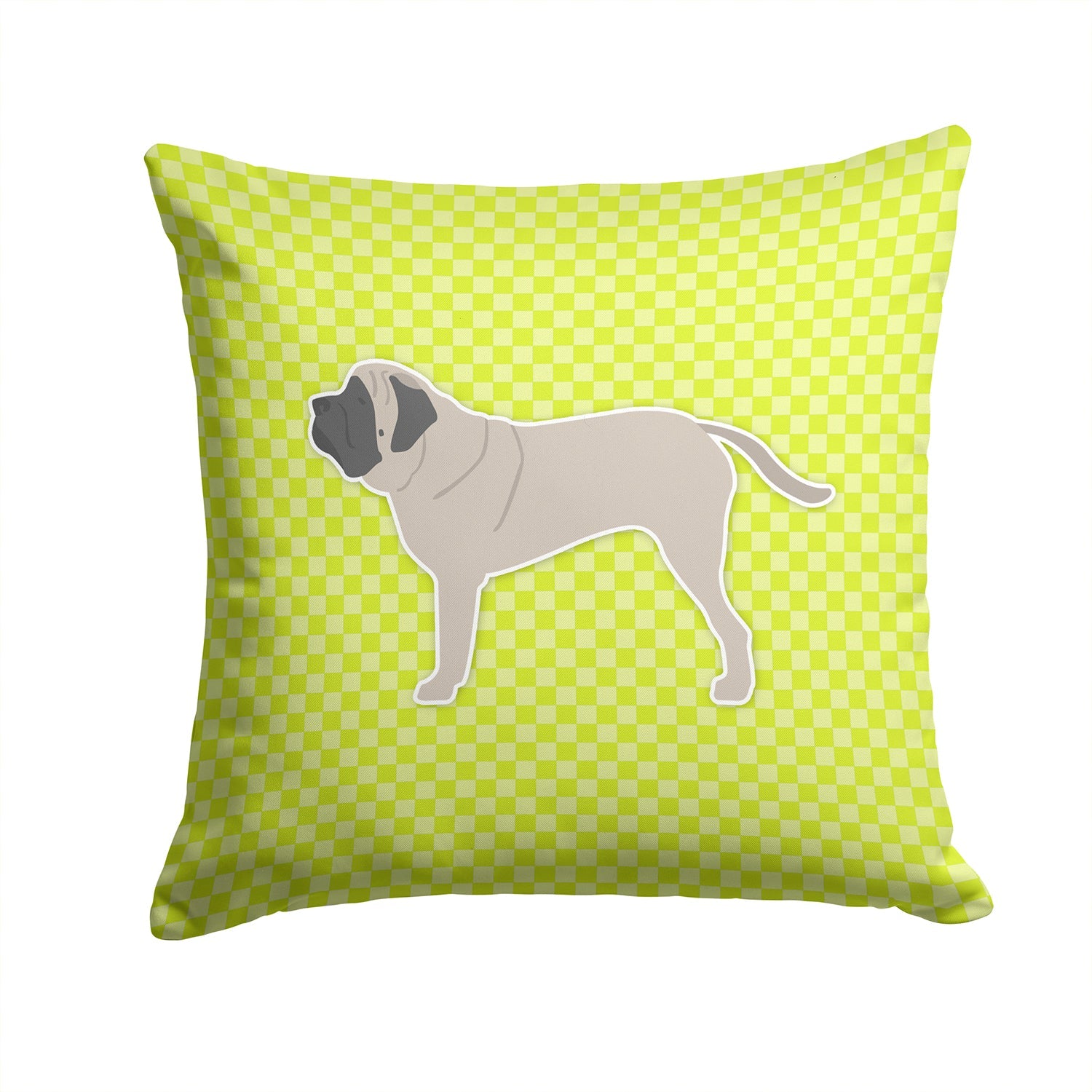 English Mastiff Checkerboard Green Decorative Throw Pillow 14x14 Indoor Outdoor Accent Cushion, Fabric Cover with Insert for Sofa, Bed, Porch & Living Room