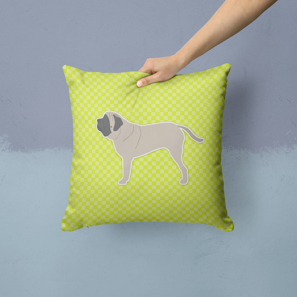 English Mastiff Checkerboard Green Decorative Throw Pillow 14x14 Indoor Outdoor Accent Cushion, Fabric Cover with Insert for Sofa, Bed, Porch & Living Room