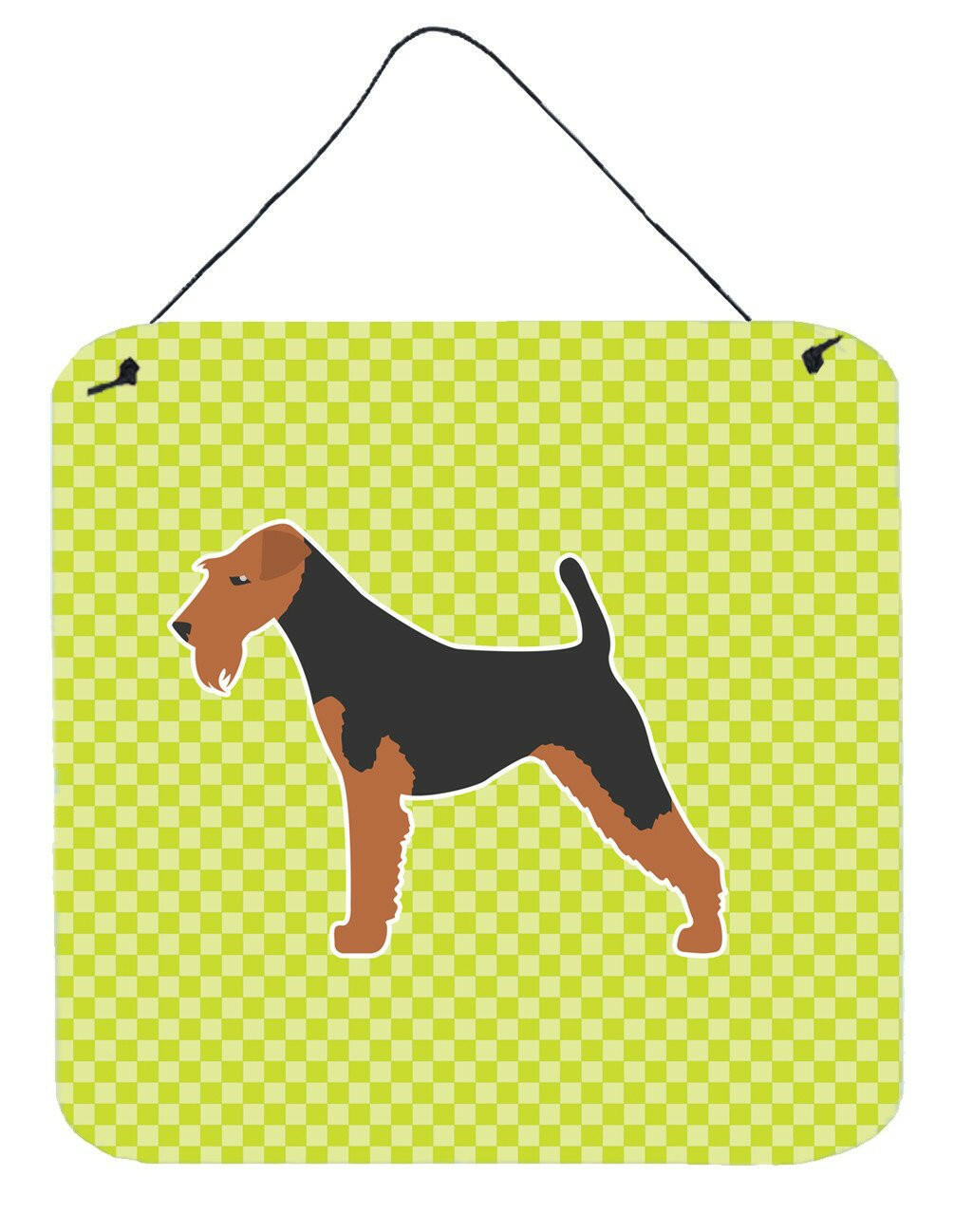 Airedale Terrier Checkerboard Green Wall or Door Hanging Prints Aluminum Metal Sign Kitchen Wall Bar Bathroom Plaque Home Decor, 6x6, Multicolor