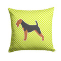 Airedale Terrier Checkerboard Green Decorative Throw Pillow 14x14 Indoor Outdoor Accent Cushion, Fabric Cover with Insert for Sofa, Bed, Porch & Living Room