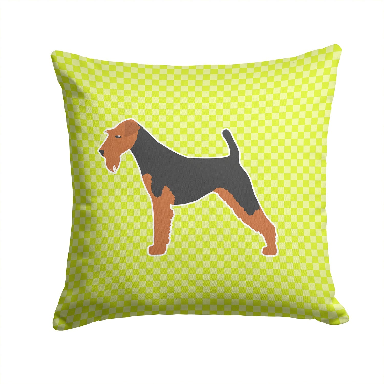 Airedale Terrier Checkerboard Green Decorative Throw Pillow 14x14 Indoor Outdoor Accent Cushion, Fabric Cover with Insert for Sofa, Bed, Porch & Living Room