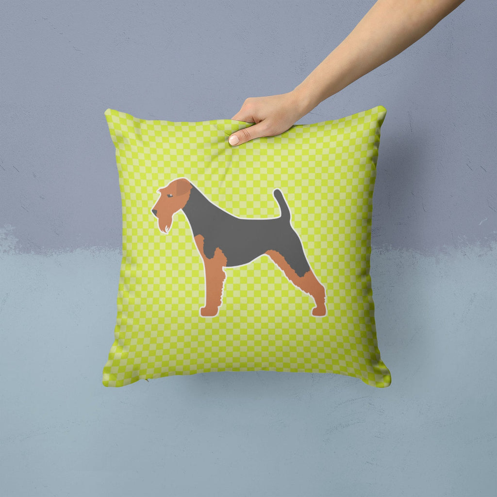 Airedale Terrier Checkerboard Green Decorative Throw Pillow 14x14 Indoor Outdoor Accent Cushion, Fabric Cover with Insert for Sofa, Bed, Porch & Living Room