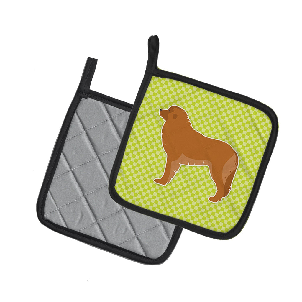 Leonberger Checkerboard Green Pot Holder Set of 2 Heat Resistant Quilted Hot Pads 7.5 x 7.5 Inch, Insulated Kitchen Trivets for Cooking & Baking