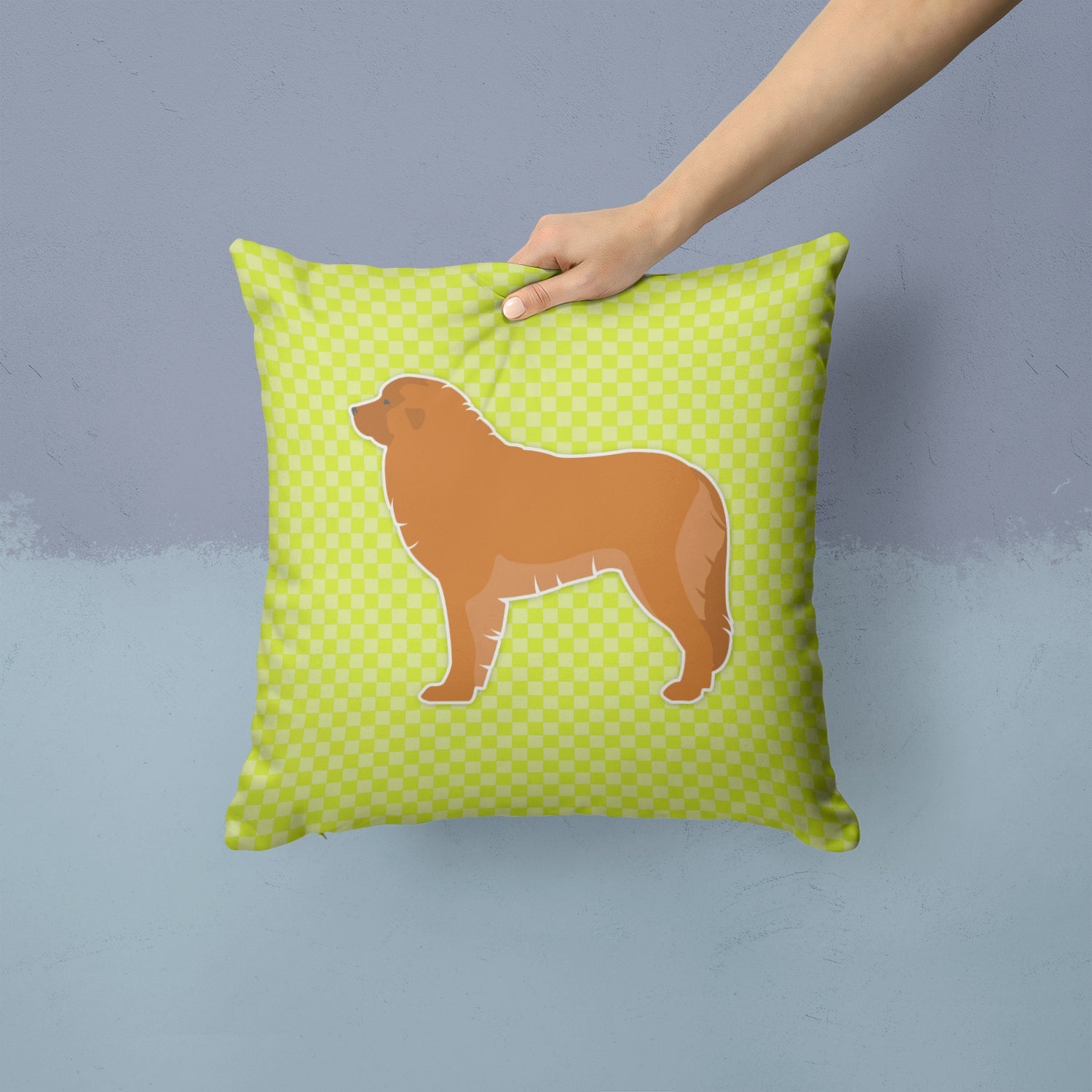 Leonberger Checkerboard Green Decorative Throw Pillow 14x14 Indoor Outdoor Accent Cushion, Fabric Cover with Insert for Sofa, Bed, Porch & Living Room