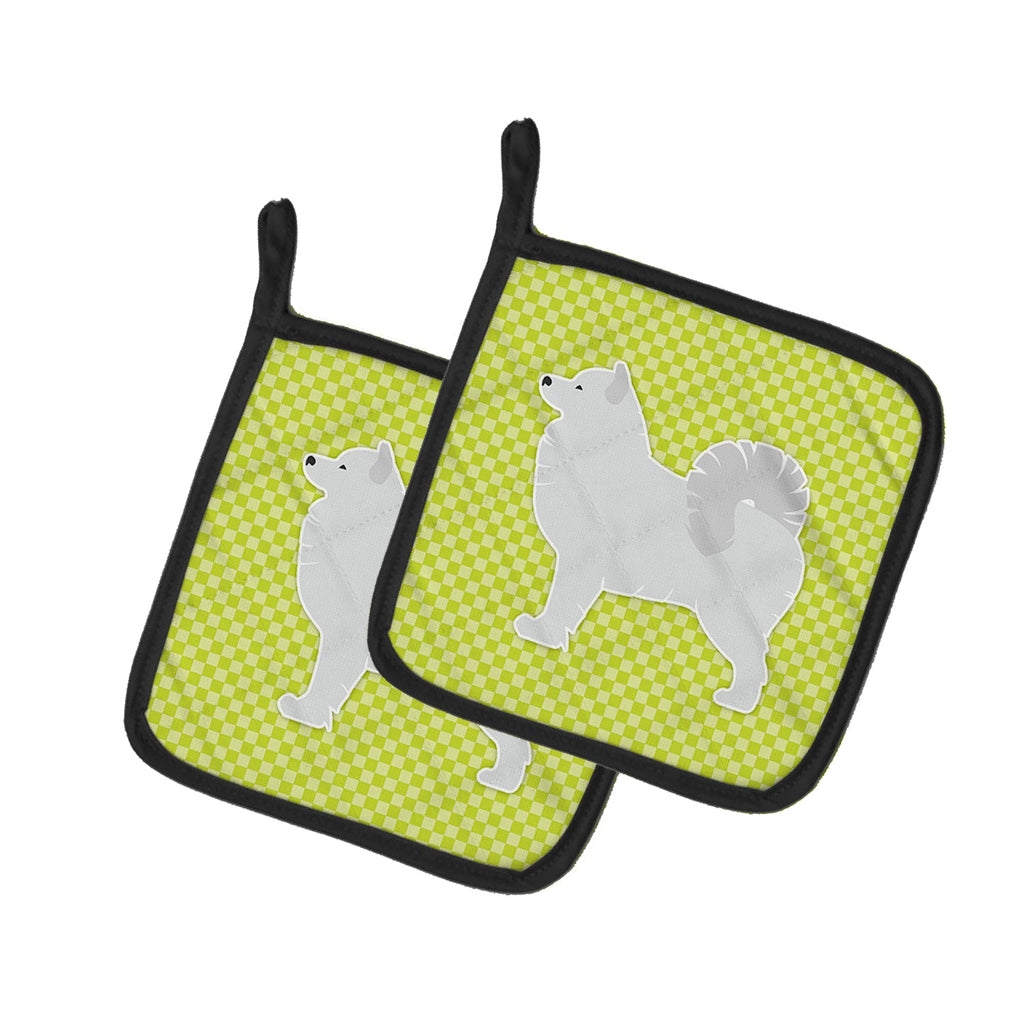 Samoyed Checkerboard Green Pot Holder Set of 2 Heat Resistant Quilted Hot Pads 7.5 x 7.5 Inch, Insulated Kitchen Trivets for Cooking & Baking