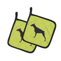 Doberman Pinscher Checkerboard Green Pot Holder Set of 2 Heat Resistant Quilted Hot Pads 7.5 x 7.5 Inch, Insulated Kitchen Trivets for Cooking & Baking