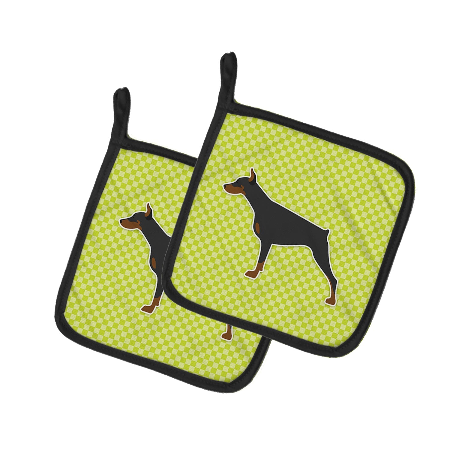 Doberman Pinscher Checkerboard Green Pot Holder Set of 2 Heat Resistant Quilted Hot Pads 7.5 x 7.5 Inch, Insulated Kitchen Trivets for Cooking & Baking