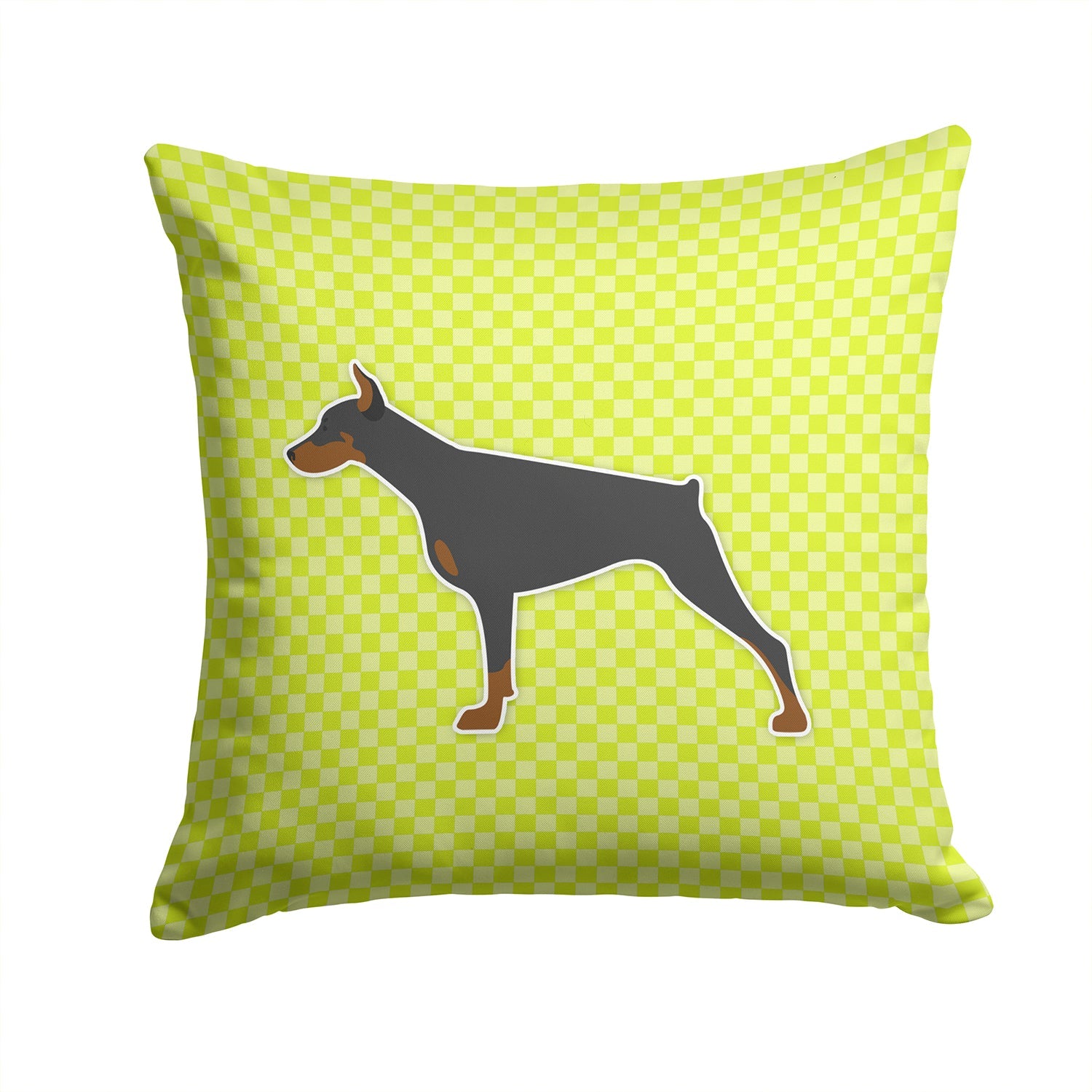 Doberman Pinscher Checkerboard Green Decorative Throw Pillow 14x14 Indoor Outdoor Accent Cushion, Fabric Cover with Insert for Sofa, Bed, Porch & Living Room
