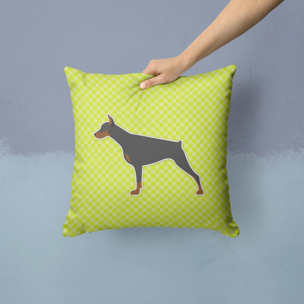Doberman Pinscher Checkerboard Green Decorative Throw Pillow 14x14 Indoor Outdoor Accent Cushion, Fabric Cover with Insert for Sofa, Bed, Porch & Living Room