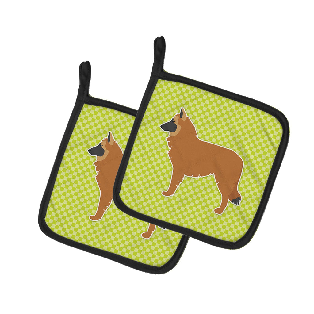 Belgian Shepherd Checkerboard Green Pot Holder Set of 2 Heat Resistant Quilted Hot Pads 7.5 x 7.5 Inch, Insulated Kitchen Trivets for Cooking & Baking