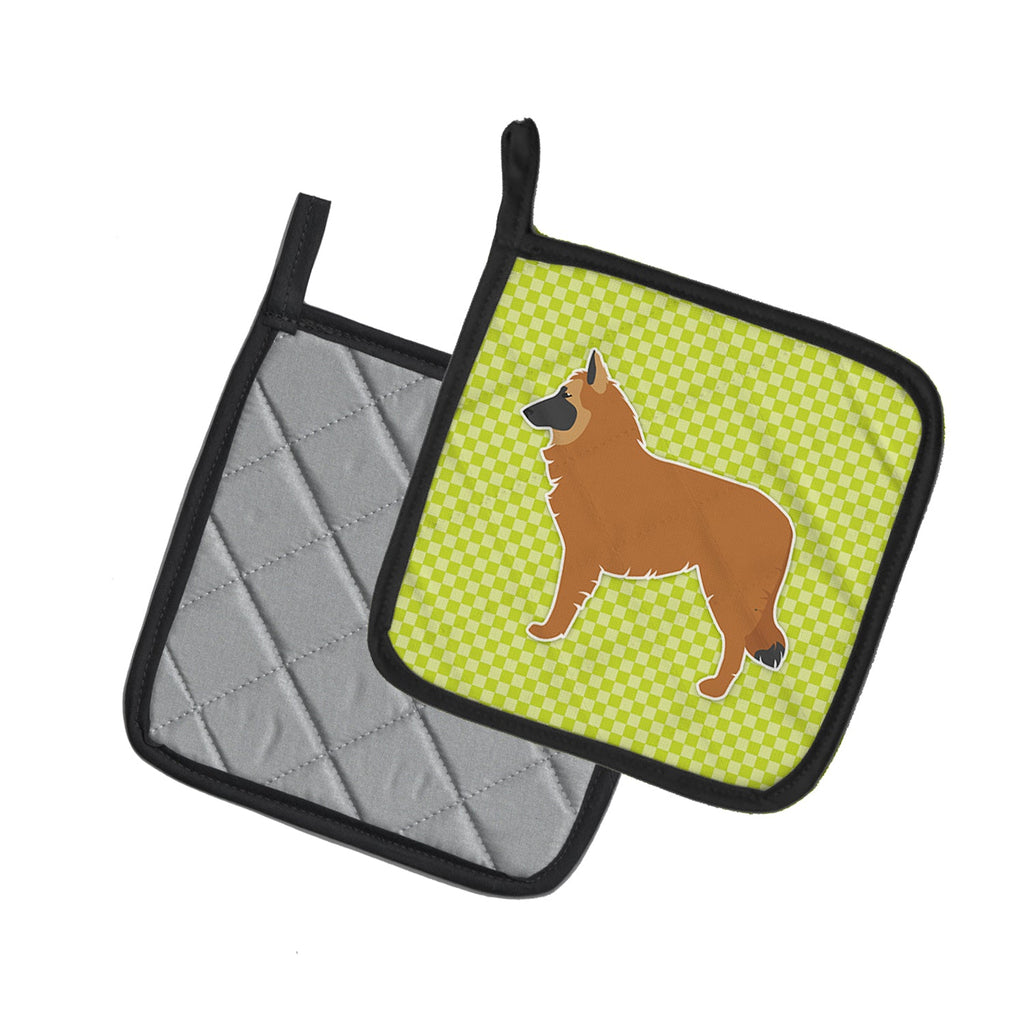 Belgian Shepherd Checkerboard Green Pot Holder Set of 2 Heat Resistant Quilted Hot Pads 7.5 x 7.5 Inch, Insulated Kitchen Trivets for Cooking & Baking
