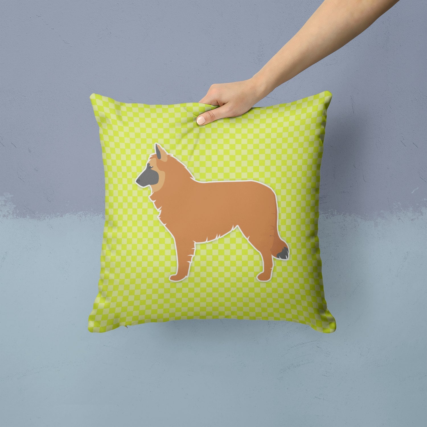 Belgian Shepherd Checkerboard Green Decorative Throw Pillow 14x14 Indoor Outdoor Accent Cushion, Fabric Cover with Insert for Sofa, Bed, Porch & Living Room
