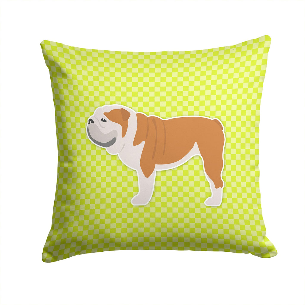 English Bulldog Checkerboard Green Decorative Throw Pillow 14x14 Indoor Outdoor Accent Cushion, Fabric Cover with Insert for Sofa, Bed, Porch & Living Room