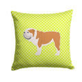 English Bulldog Checkerboard Green Decorative Throw Pillow 14x14 Indoor Outdoor Accent Cushion, Fabric Cover with Insert for Sofa, Bed, Porch & Living Room