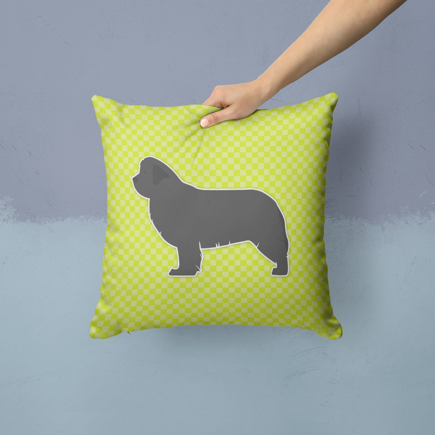 Newfoundland Checkerboard Green Decorative Throw Pillow 14x14 Indoor Outdoor Accent Cushion, Fabric Cover with Insert for Sofa, Bed, Porch & Living Room